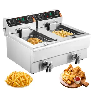 VEVOR Commercial Deep Fryer, Dual Tank 3000W Electric Countertop Fryer with Basket, 2 x 11.6Qt/11L Double Stainless Steel Oil Fryer with Oil Filtration, Time & Temp Control, for Kitchen Restaurant Use