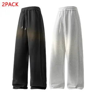 2PACK Men's Soft Gradient Striped Wide Leg Pants, Casual Drawstring Baggy Trousers, Perfect for Street, Gym, Daily & Lounge Wear