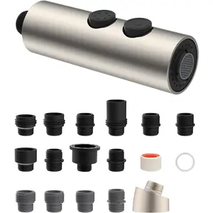 Metal Pull Down Kitchen Faucet  Replacement with 15 Adapters, Sink Spray , 2 Function Spray Nozzle Compatible with Moen,  Standard, Delta, Kohler Faucets, Brushed Nickel