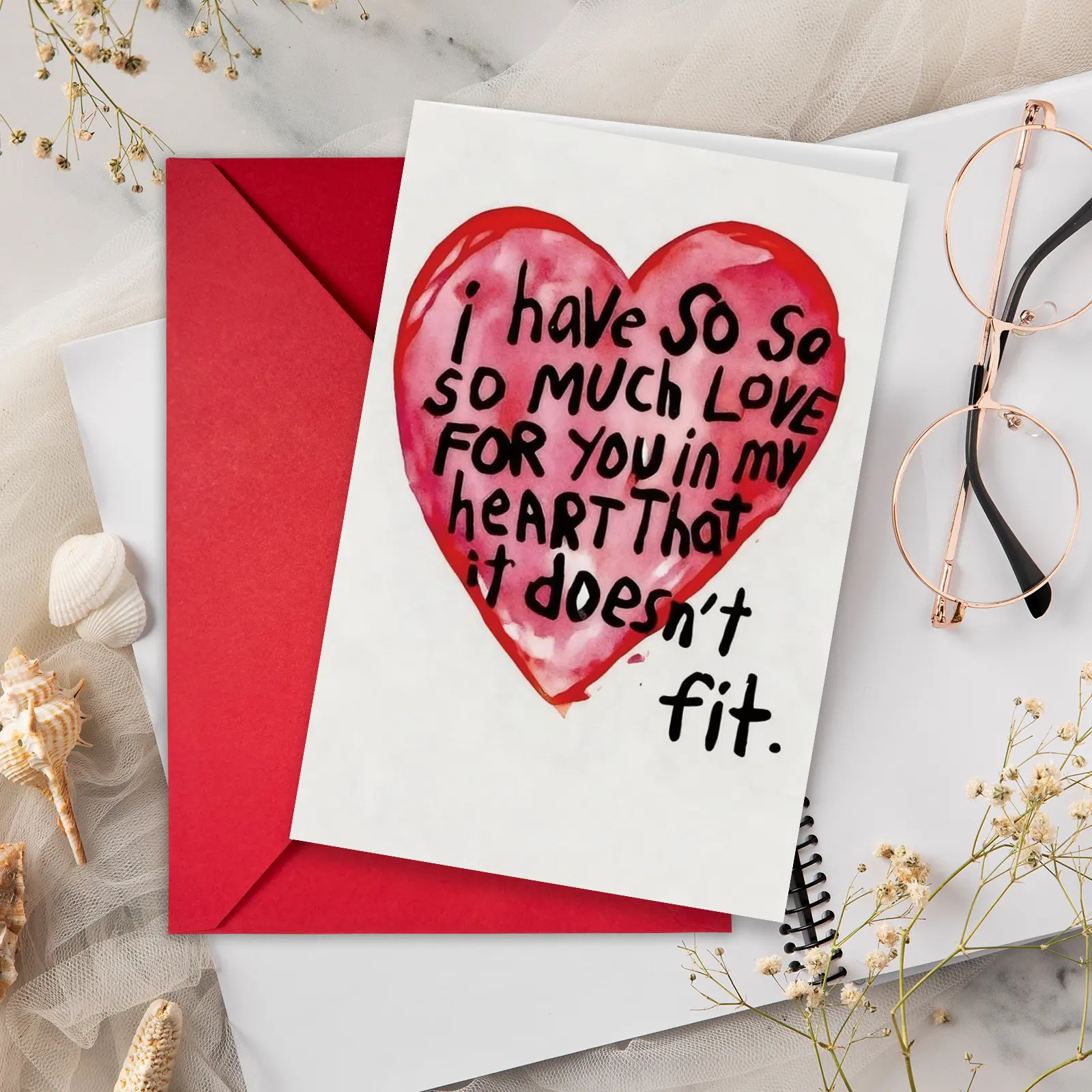 Valentine’s Day Greeting Card with Card Design - "Love You" Message, Envelope Included, Handwritten-Style Note for Someone Special