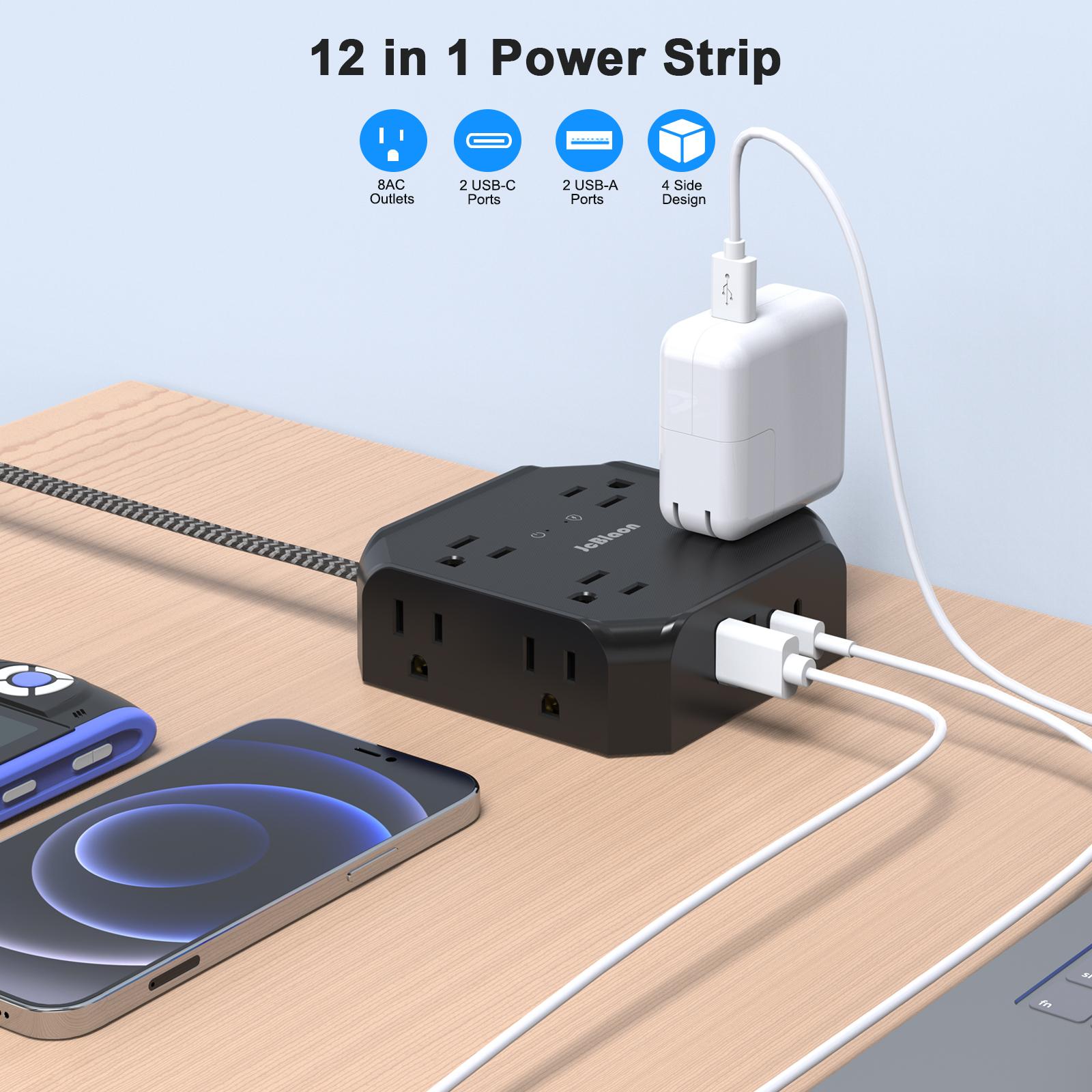 Multi Plug Wall Socket Extender, AC Outlet USB Port Type-C Fast Charging Universal Network Filter Electrical Outlet Splitter