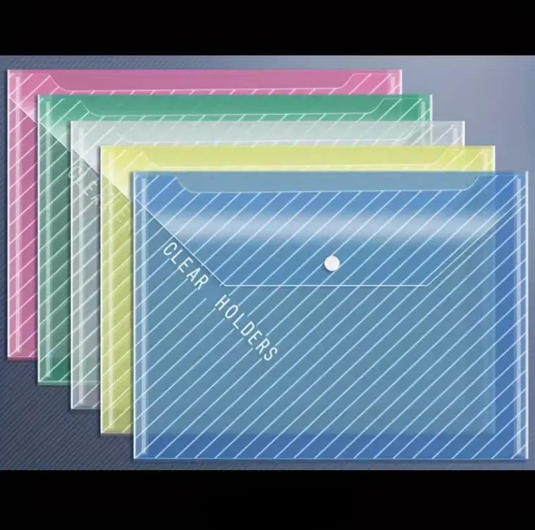 5-Piece Multicolor Transparent Folding File Bag Set – Portable Buckle Document Organizers for Workplace and Paper Storage