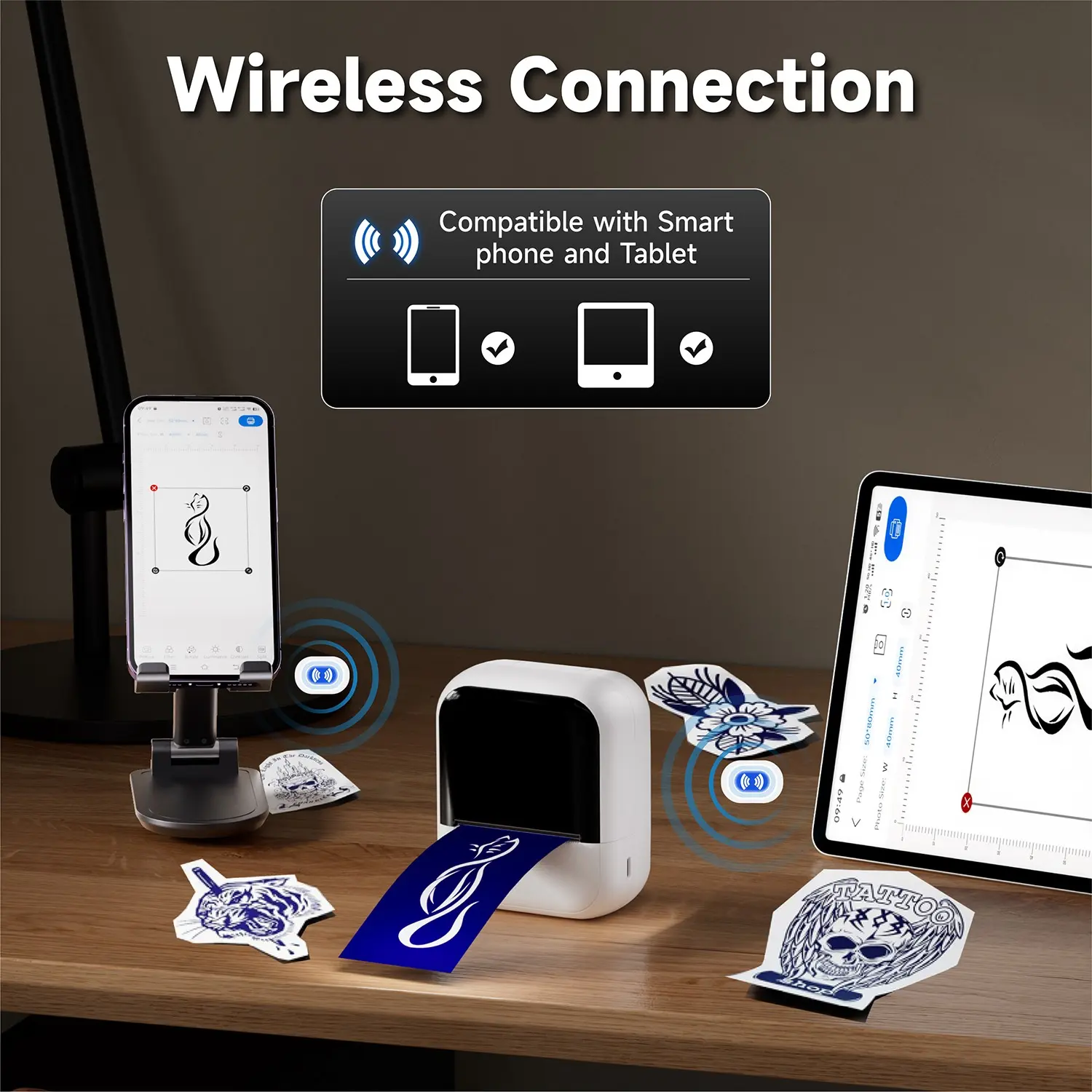 Mini Portable Thermal Tattoo Stencil Printer, Wireless Bluetooth Tattoo Template Maker, Quick Clear Transfer, Inkless, Ideal for Tattoo Studio & Home DIY