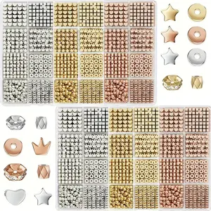 3800 PCS 2 Box 8 Styles Gold Beads for DIY Making Kit Jewelry Bracelets Making Spacer Beads with Box