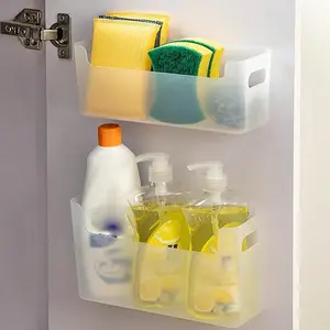 2pcs //transparent Wall Mounted Storage Box, Kitchen Cabinet Organizer, Closet Sock Holder, Bathroom Cosmetic Container