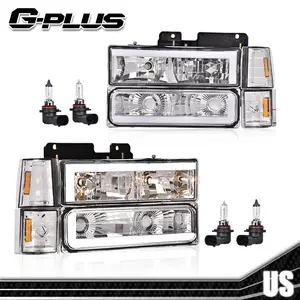 Fit For 1994-2000 Chevy GMC C/K 1500 2500 3500 LED DRL Clear Lens Chrome Headlights