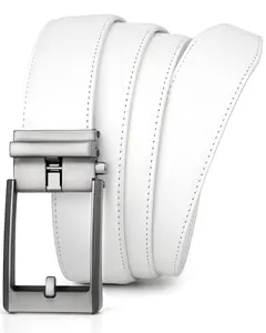 Men's Leather Ratchet Belt with Slide Buckle for Jeans Casual Work Golf