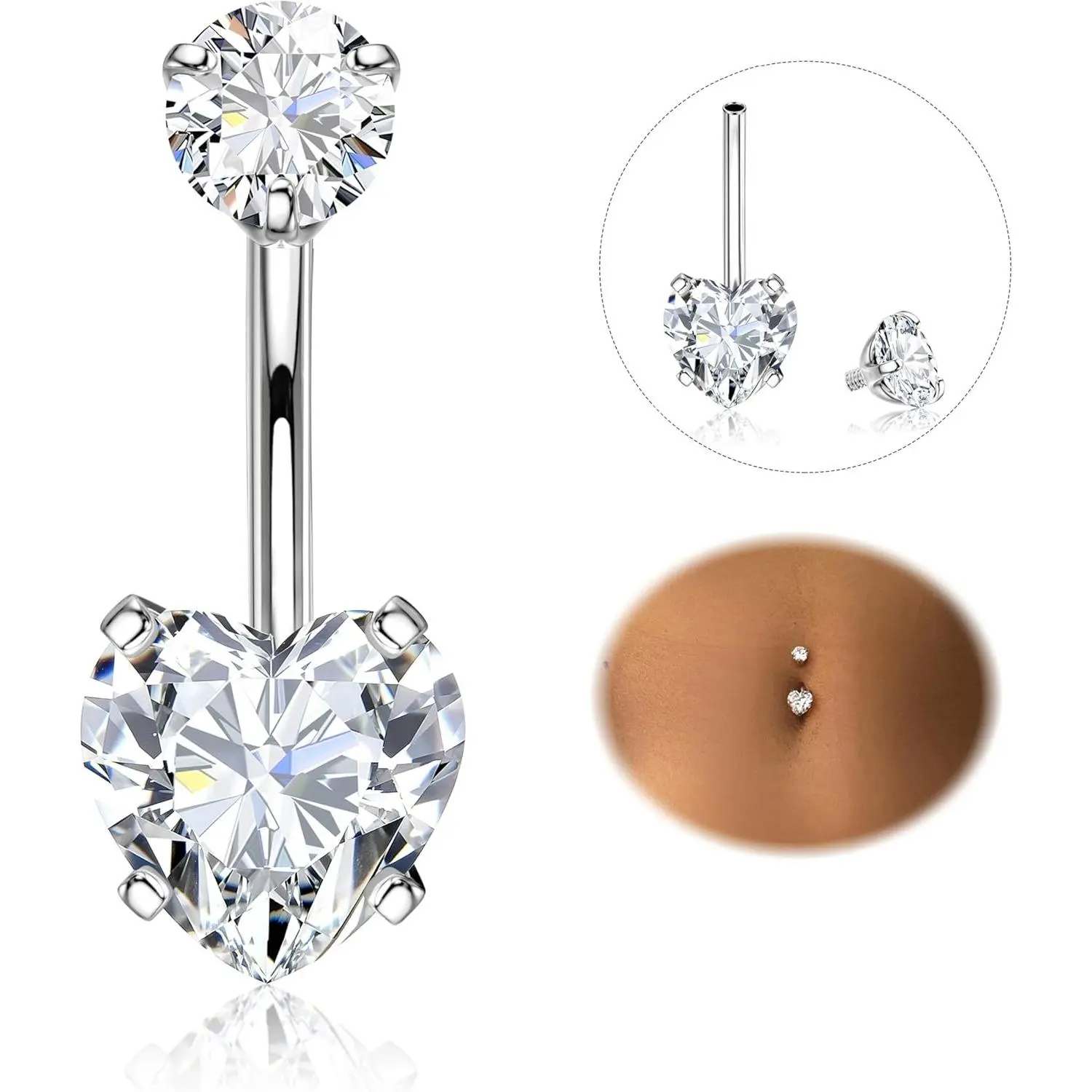 YADOCA Belly Button Bars 316L Surgical Steel Belly Bars Piercing 14G Hypoallergenic Belly Button Rings Shiny CZ Belly Button Piercing Navel Bars Belly Bars Sliver Belly Barbell 8/10/12/14/16mm