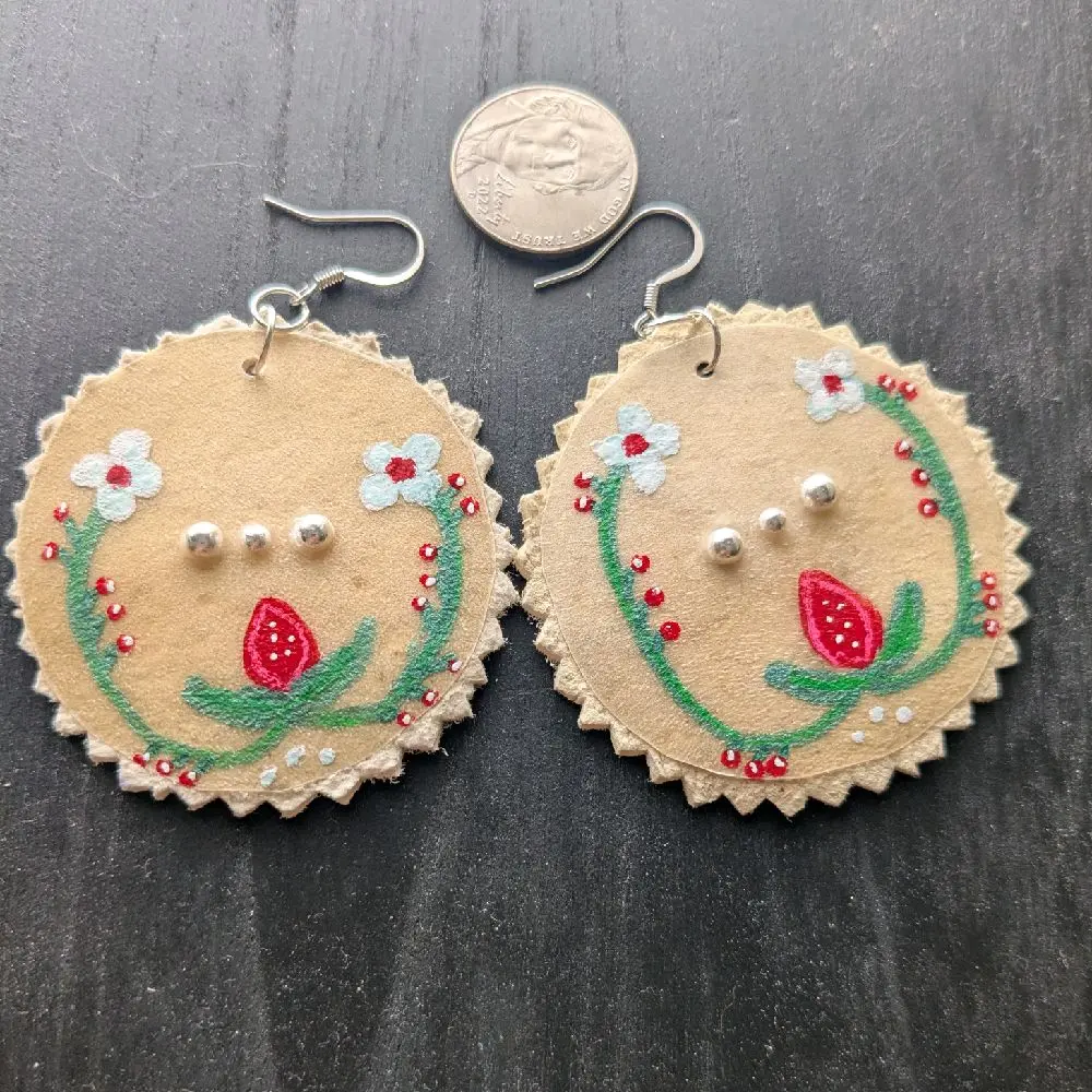 Native American Raw Hide Hand Painted Strawberry Earrings