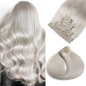 Platinum Silver Clip in Hair Extensions Real Human Hair, 120g Brazilian Remy Human hair Clip in Extensions for Women Seamless Straight Double Weft Easy to Install，#18/613 Dark Blonde Highlighted Bleach Blonde，#Natural black，#4 Chocolate Brown