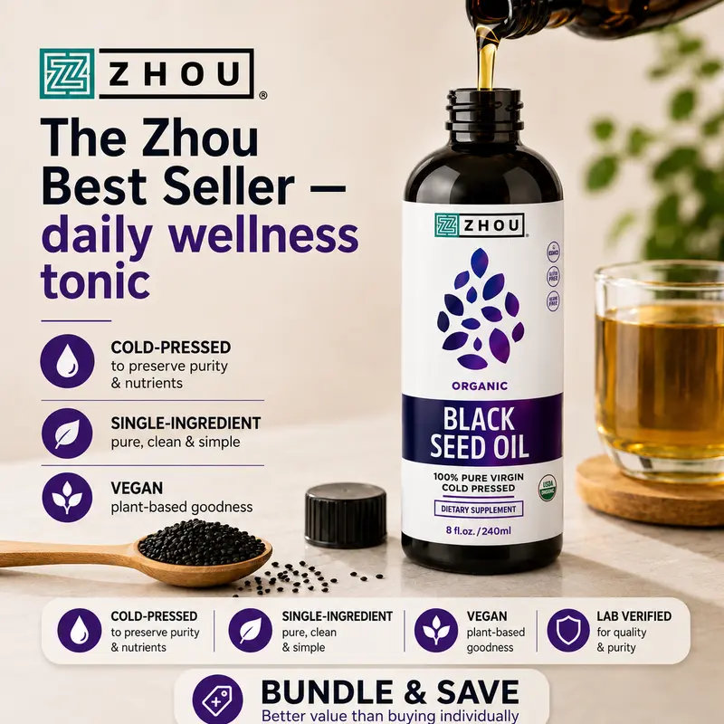 Zhou Black Seed Oil Liquid — Cold-Pressed Black Cumin Seed — Daily Wellness Tonic