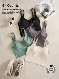 Women's Solid Sports Bra, Quick-Drying Breathable Comfortable Crop Cami Top for Yoga Gym Workout Running, Ladies Sportswear for Indoor and Outdoor Wear