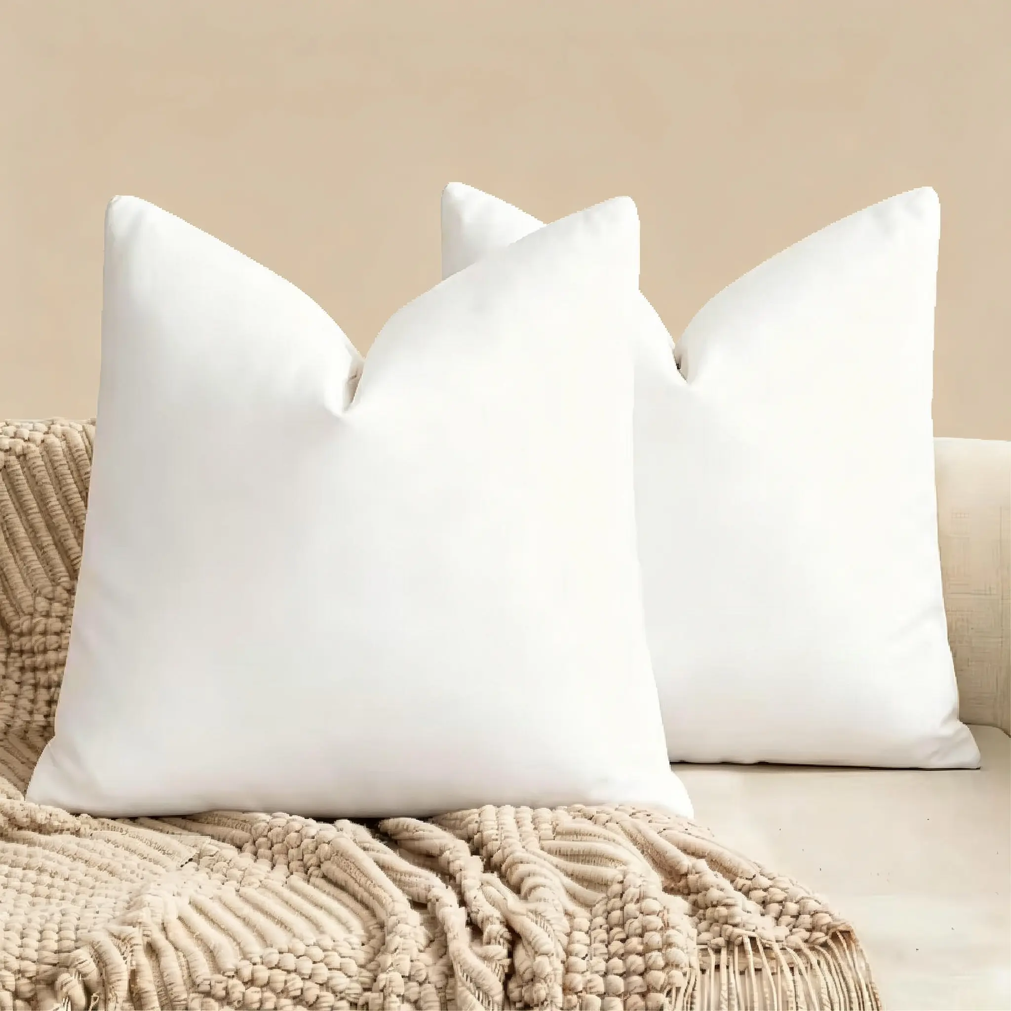 AzulHome 22x22 in Square Pillow Inserts (Set of 2) - Default Flat Weave Polyester-Cotton Down Alternative, Soft, Lightweight, Breathable, Durable, Anti-Allergic, No Hand Wash Only, Machine Washable for Bed, Sofa