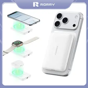 RORRY 5000mAh Magnetic Power Bank USB Type-C Fast Charging MagSafe Battery Pack for iPhone 17-12 & Apple Watch Wireless Portable Charger with 20W USB-C PD & 15W Wireless Fast Charge TikTokShopSpringGlowUp