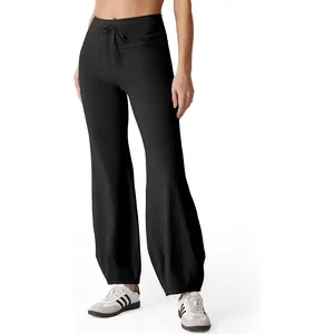MOOSLOVER Women Quick Step Bubble Pants Drawstring High Waist Flare Leggings Casual Lounge Yoga Active Pant