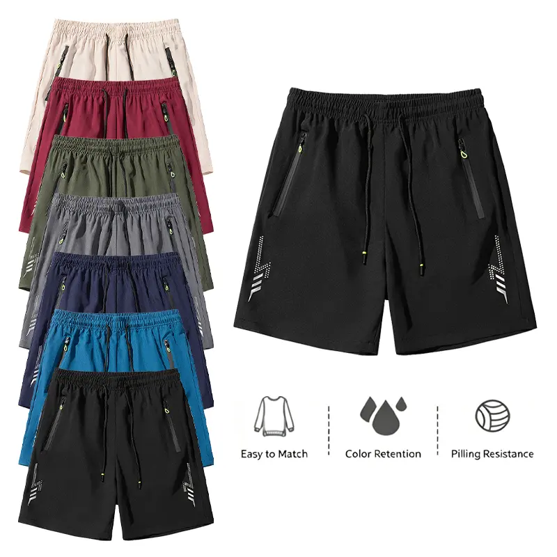Men's 1 Pack Gym Athletic Shorts Quick Dry Moisture Wicking Workout Shorts with Zipper Pockets Reflective Summer Running Shorts outdoor Versatile Casual breathable solid daily wear ice everyday trending clean gent thin fabric color holiday