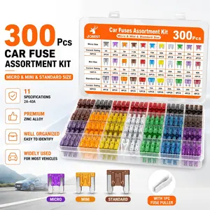 JOREST 300Pcs Automotive Fuse Assortment Kit| 160 Mini + 90 Standard + 50 Micro Blade Fuses| 2A to 40A 11 Specs with Puller| For Car, Truck, RV, Camper, Boat, SUV