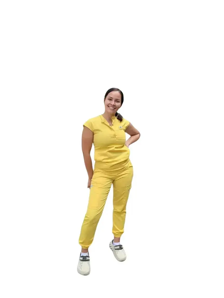 IFE Uniforms Women’s Fitted Jogger Scrub Set – Yellow | Crew Neck Cap Sleeve Medical Uniform (XS–4XL)