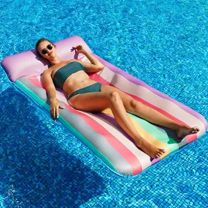 Oversized 72" x 38" Inflatable Pool Lounger with Headrest,  Fabric-Covered Float for Adults