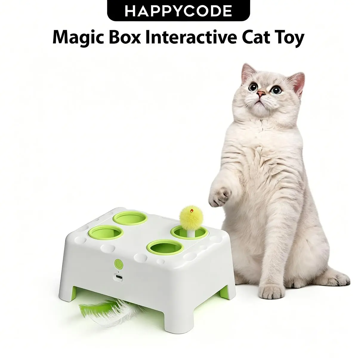 HAPPYCODE Magic House Cat Toy features two modes: Whack-a-Mole and Spinning Feathers. Suitable for all cats,  rechargeable cat toy is a great educational toy for cats and makes the perfect gift,TikTokShopDealsforYouDays,SummerWins,3 and 1 smart cat toy