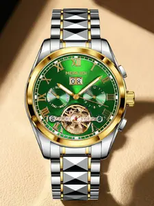 Men's Fashion New Trendy Steel Band Simple Calendar Couple Student Business Casual Mechanical Watch, Stylish and Functional Timepiece