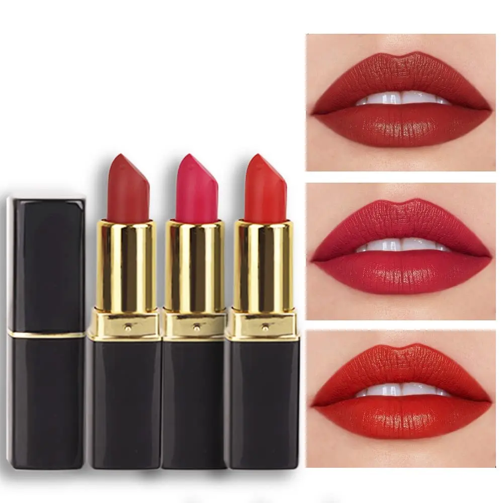 3Pcs Red Matte Lipstick Set for Women Long Lasting, Dark Light Bright Ruby Berry Red Matte Velvet Long Lasting Lipstick Waterproof Smudge Proof 24 Hours Original Lip Stick Stain Makeup Kit