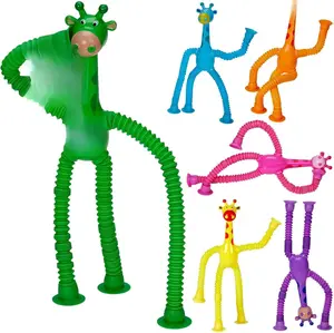 Telescopic Suction Cup Giraffe Toys for Toddler Restaurant Dinner Table Activities, Stretchy Animal Pop Tubes, Telescopic Sensory Toys for Kids with Autism Anxiety Ages 3 4 5 | 12 Pack