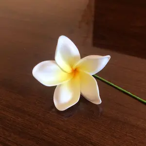 Plumeria Foam Flower with Stem White 2.25"