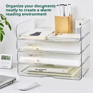 Stackable A4 Paper File Organizer Box with Drawers File Rack Organizer Files Organizer Office Desktop Storage for Documents Stationery School Supplies Desk Organizer Tray