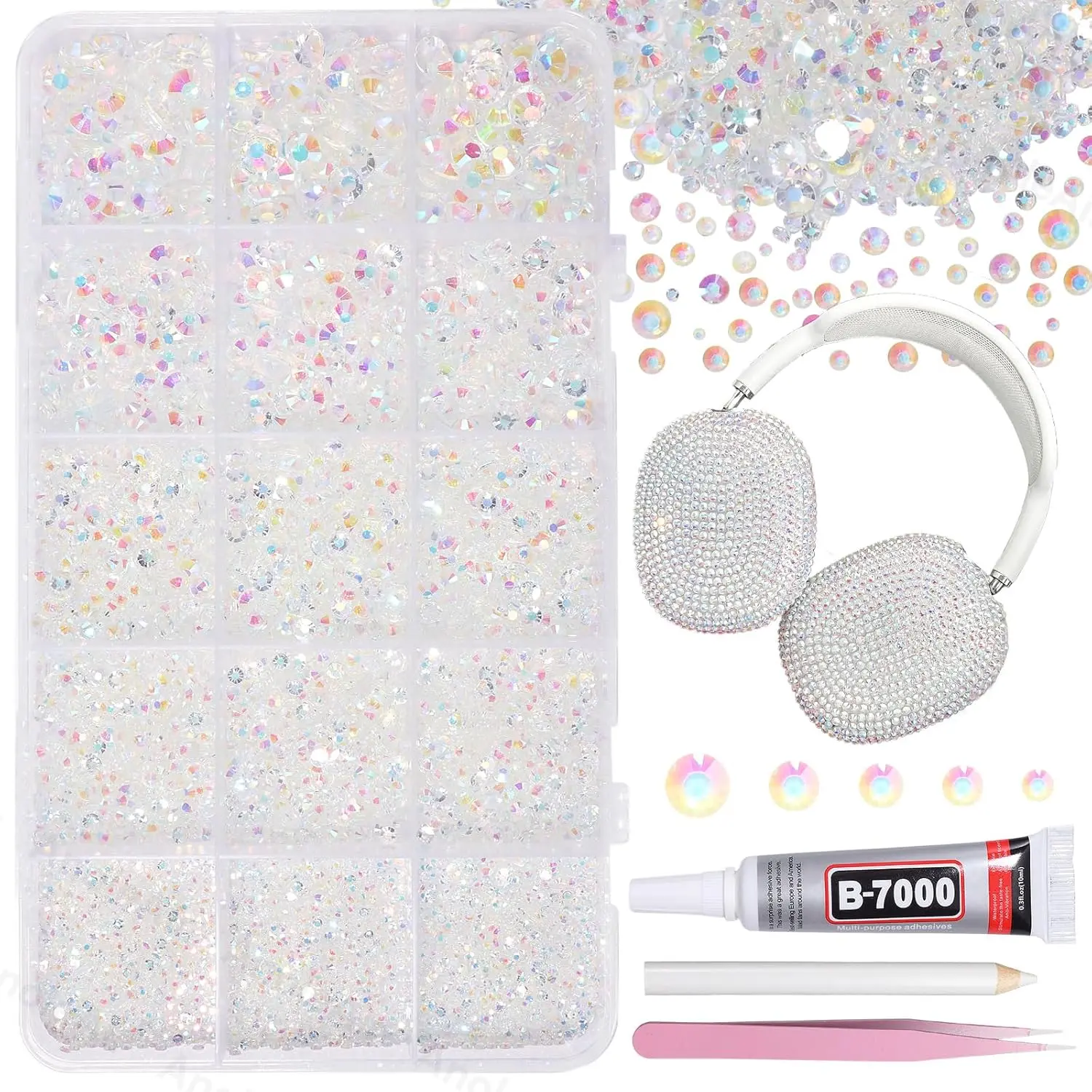 12000Pcs Clear AB Rhinestones for Bedazzling Kit, 2/3/4/5/6mm Mix Sizes Jelly Bedazzling Resin Gems, Gems Bedazzling for Crafting, Flatback Rhinestones for Craft DIY Face Makeup Crafts Tumblers