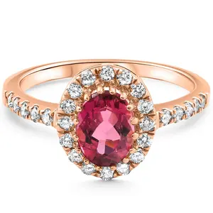 1 1/2Ct Oval Ruby Halo Diamond Ring 14k Gold Lab Grown
