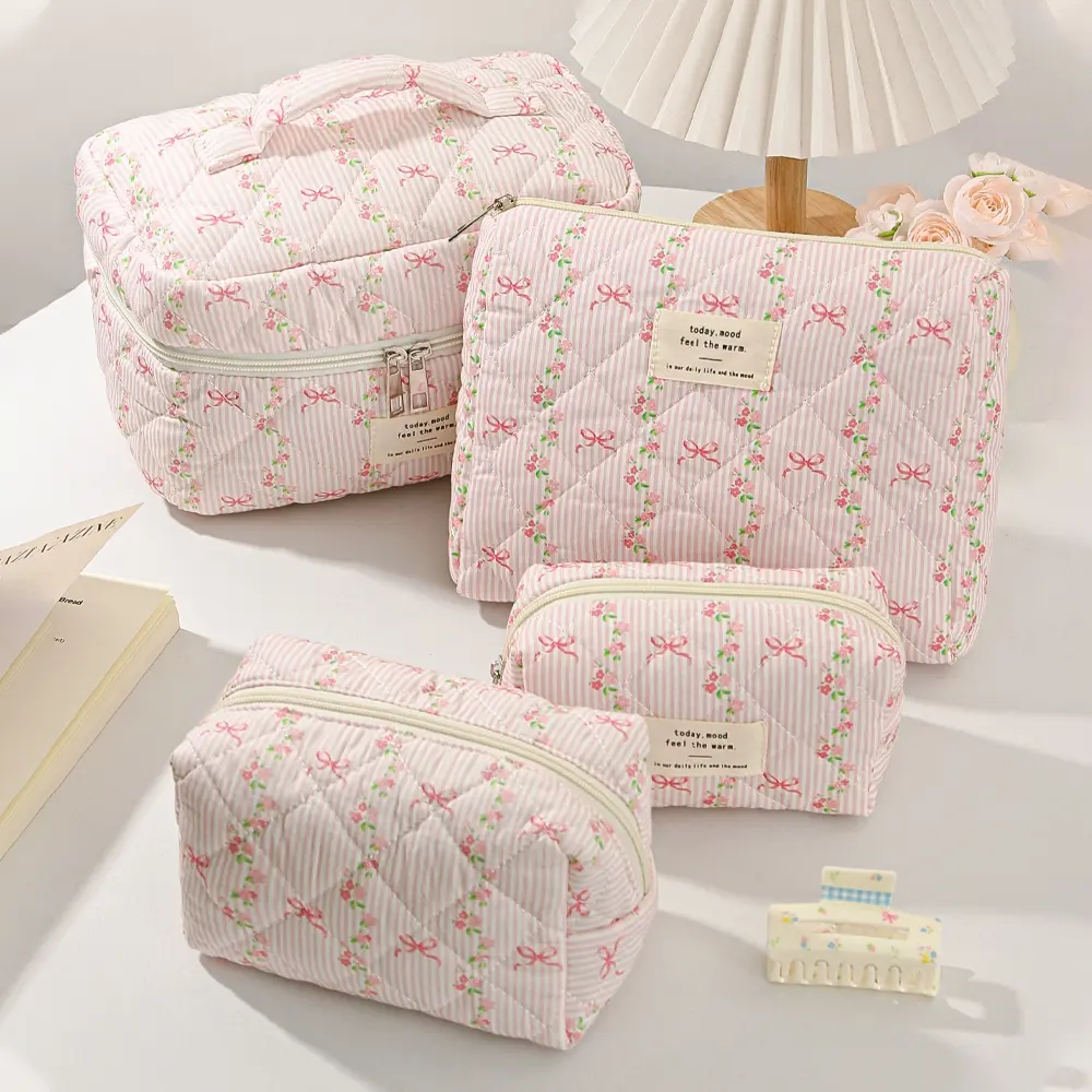 4Piece Set Floral Pink Makeup Bag For Girls Cosmetic Organizer, Makeup Organizer Pouches, Beauty Storage Pouch, Multi-Functional Storage Bag Clutch With Zipper Closure Daily Commute Essentials Travel Cosmetic Bags