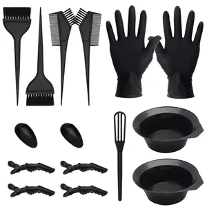 15 Pcs Hair Dye Coloring Kit, DIY Salon Tool - Hair Dyeing Bleaching Kit With Bowl, Brush, Spoon, Ear Cover, Gloves, Comb