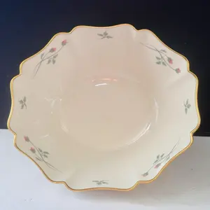 Lenox Rose Manor Scalloped Gold Trim Edge All Purpose Bowl 8 inch Round Glossy Pink Finish Fine China Pottery Stylish Dinnerware