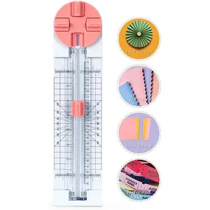 Pink Paper Cutter 4-in-1 Paper Trimmer Multi-Function Scrapbooking Tool with Straight, Wave, Perforated & Creasing Blades for Craft Paper,Cardstock, Coupon, Label, Photo,Postcard