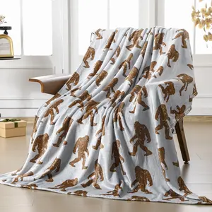 1pc Bigfoot-themed gift: Bigfoot blanket, Soft Comfy Blanket, unisex, fun birthday present, unique Bigfoot-themed vintage flannel blanket, bed/sofa throw (grey, brown).