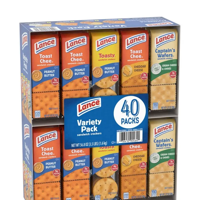 Variety Pack Sandwich Crackers 40 Pack - Includes Toast Chee Peanut Butter & Cheddar Cheese Flavors 56.8 oz Total