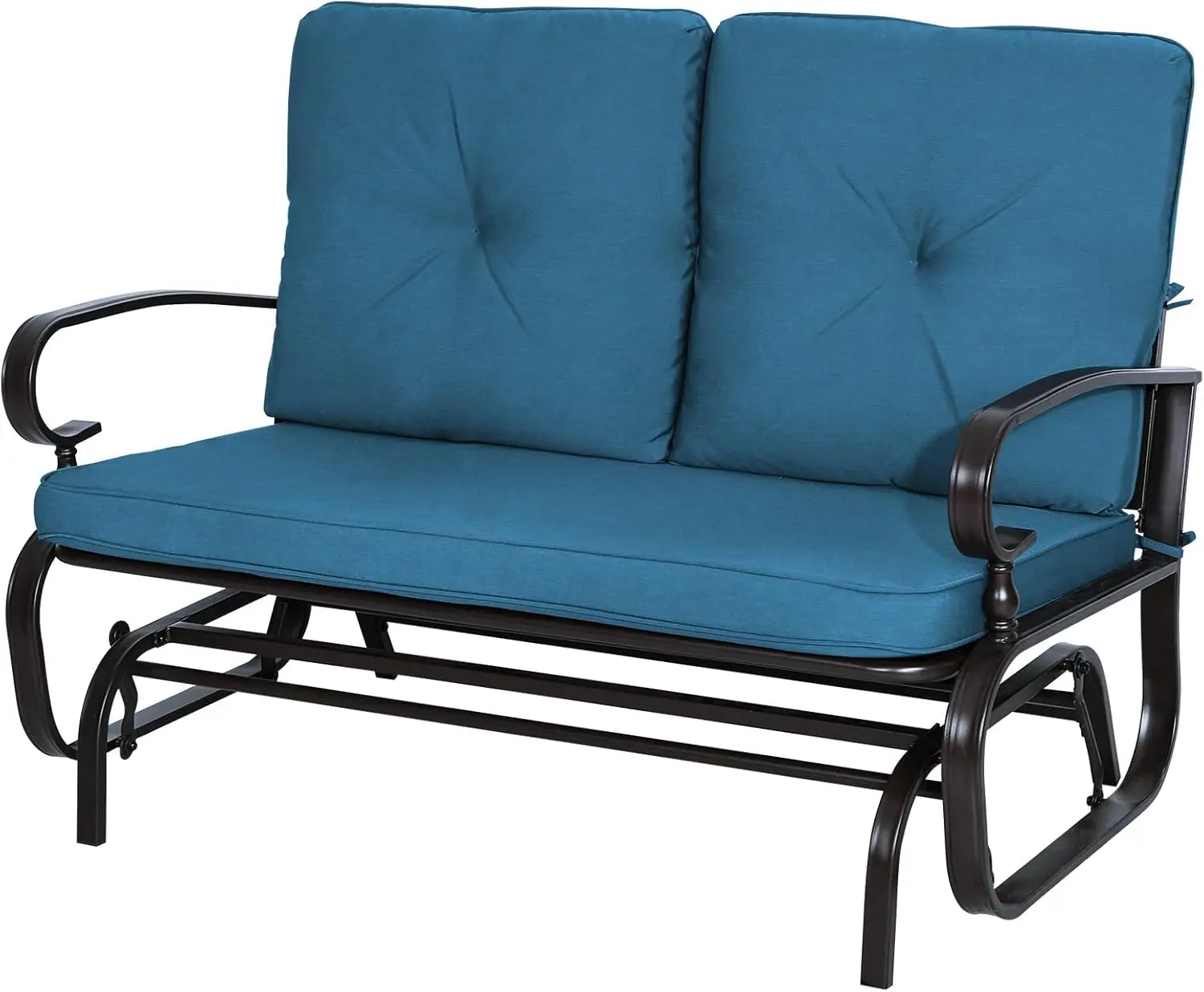 OUTROAD Swing Glider Rocking Chair Patio Bench for 2 Person, Garden Loveseat Seating Patio Steel Frame Chair Set with Cushion, Peacock Blue