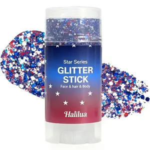 Red White and Blue Face Body Glitter Stick, 4th of July Patriotic Accessories Hair Glitter, Shimmery & Long Lasting Face and Body Paint for Festival Makeup Concert Party, Holographic Long Lasting Chunky Sequins