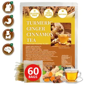 Premium Turmeric Ginger Cinnamon Tea Bags 60/120 Eco-Friendly Sugar-Free Caffeine-Free Vegan Loose Leaf Tea Anti-Inflammatory Natural Flavor Herbal Beverage
