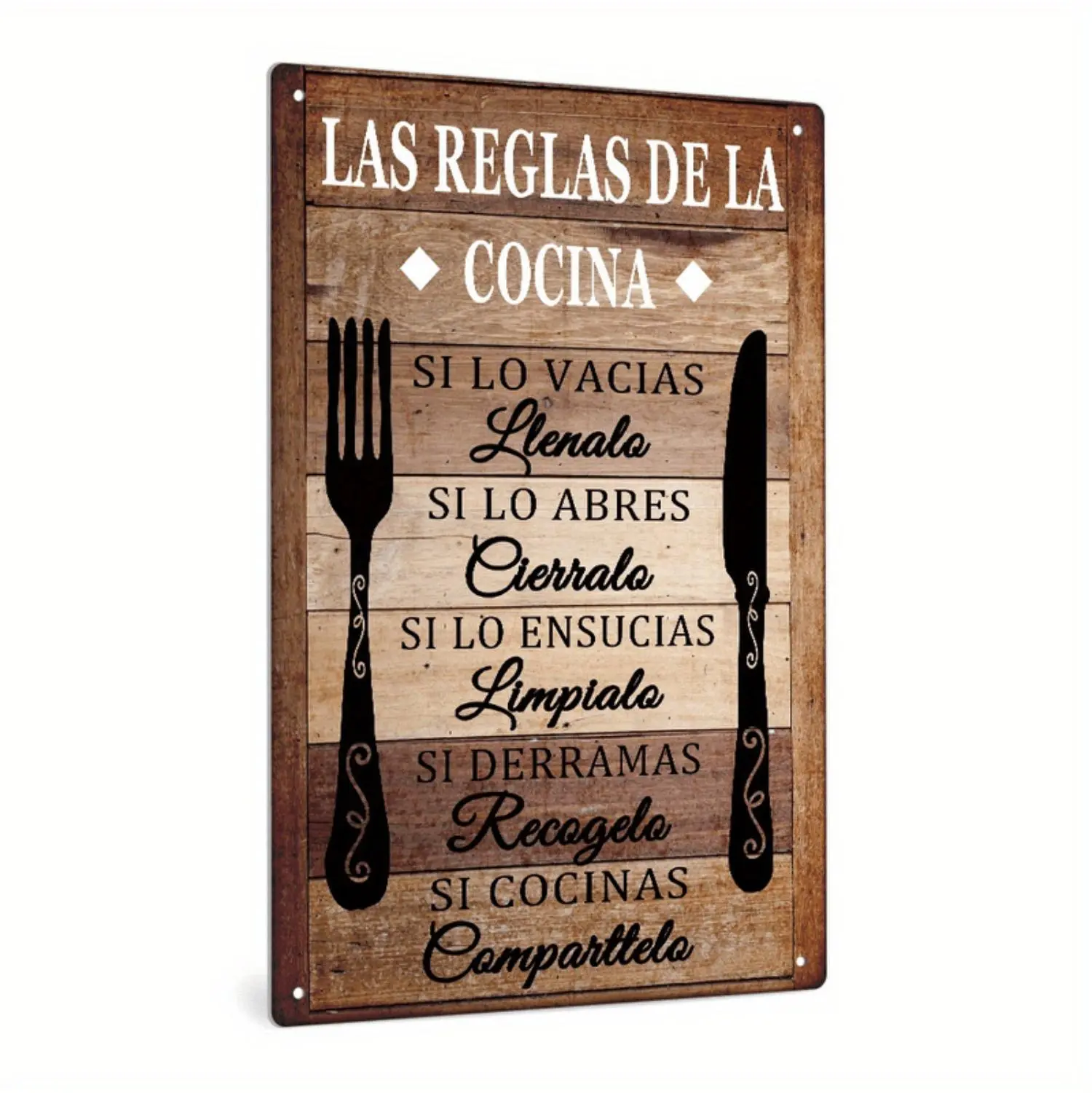 Vintage Spanish "Las Reglas de la Cocina" Metal Wall Art - Rustic Farmhouse Kitchen Decor with 7 Cooking Rules, Aluminum Metal Sign for Home, Dining Room, Restaurant, Unique Gift Idea, Vintage Kitchen Decor, Distressed Finish, 2D