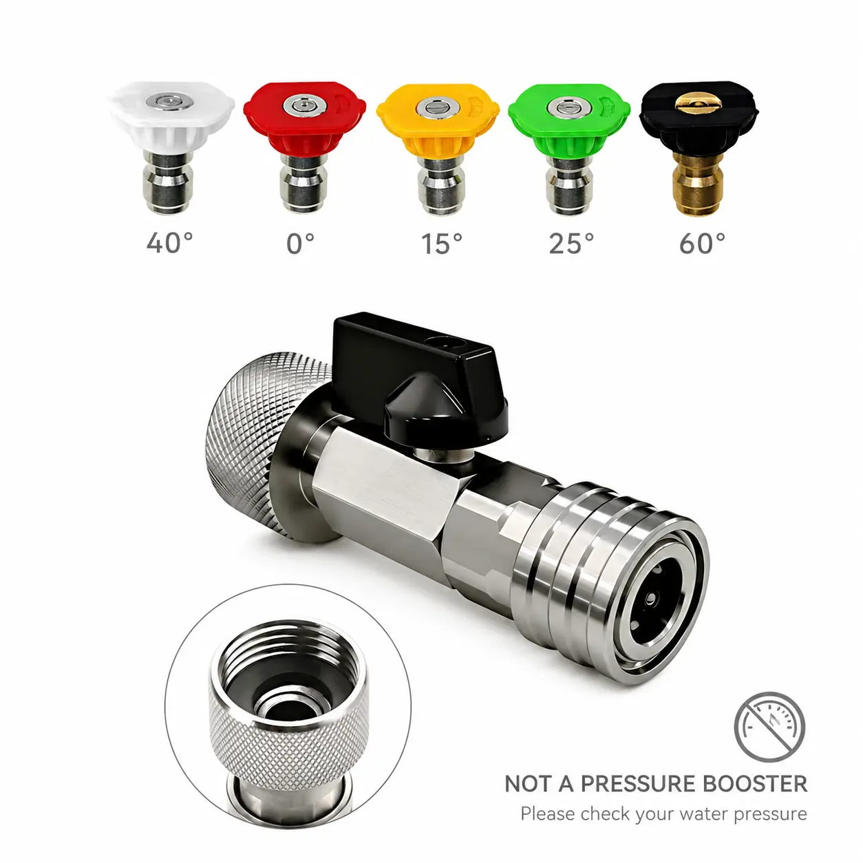 Garden Hose Shut Off Valve to Mini Power Washer Adapter, 3/4" GHT to 1/4" Quick Connect, Convert Quick Connect Water Hose into Power Washer Nozzle Tips, Car Washing Nozzle & Hose Attachment