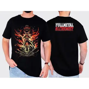 Fullmetal Alchemy Anime Graphic Tee, Front & Back Magic Circle Design, Japanese Streetwear T-Shirt, Vintage Washed Cotton Casual Top, Unisex Baggy Urban Fashion, Trendy Manga Pop Culture Shirt, Everyday Summer Outfit