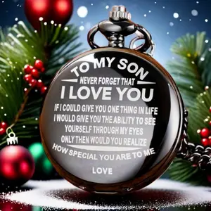 Quartz I LOVE YOU To My Son Pocket Watch Clock for Birthday Christmas Best Gifts Pendant Necklace