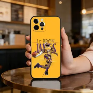 LeBron James 23 Liquid Crystal Phone Case, compatible with iPhone 17, 16, 15, 14, 13, and 12, made of black soft silicone.