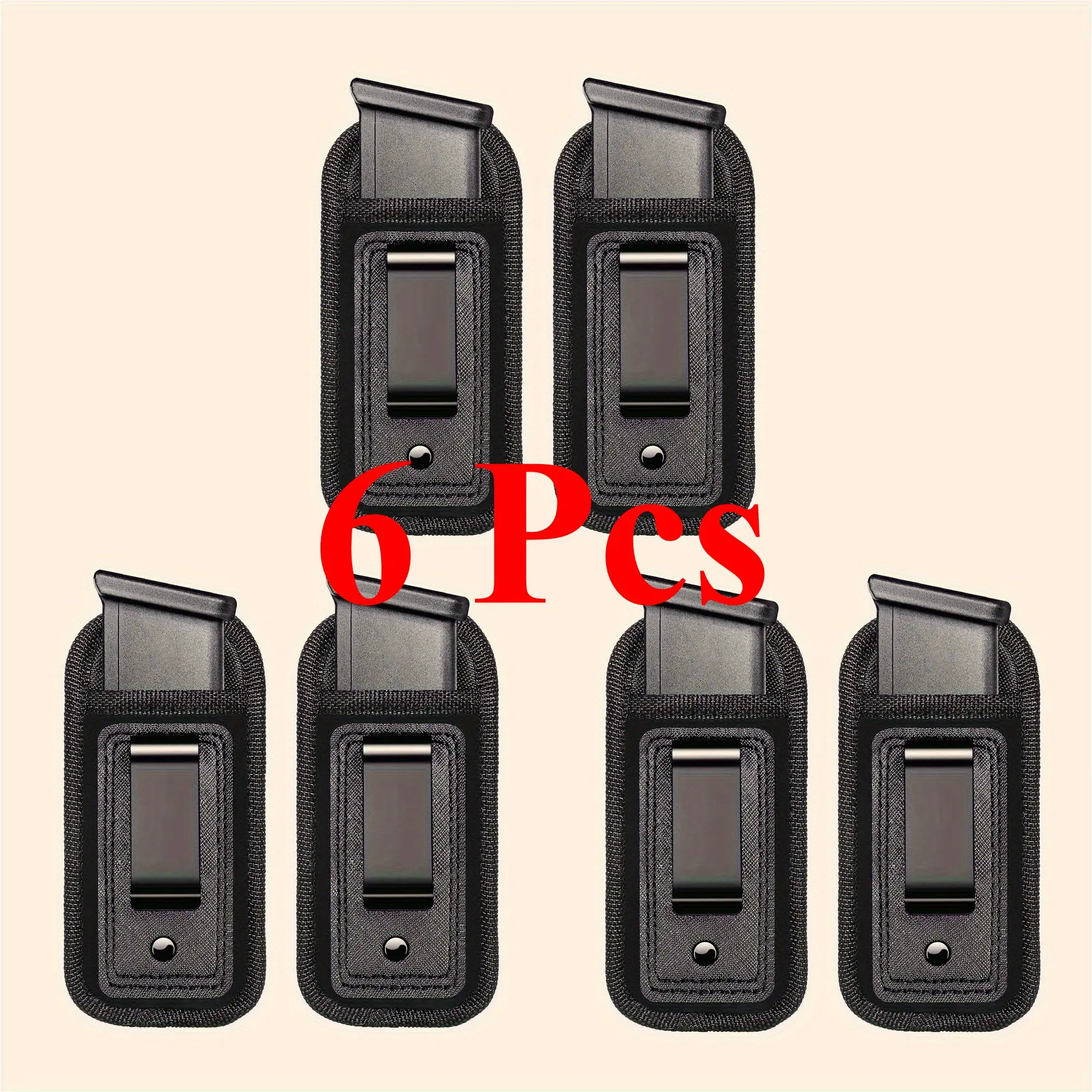 6-Pack Black Tactical CQC CQB Universal Magazine IWB Hidden Holster - Soft, Breathable & Quick-Drying Outdoor Gear, Single/Double Layer Cartridge Bag with Metal Clip Hold for G17 26 43 Sig 1911 S&W M&P 9mm .40 .45 Pistols (7/10/15 Bullets Capacity)