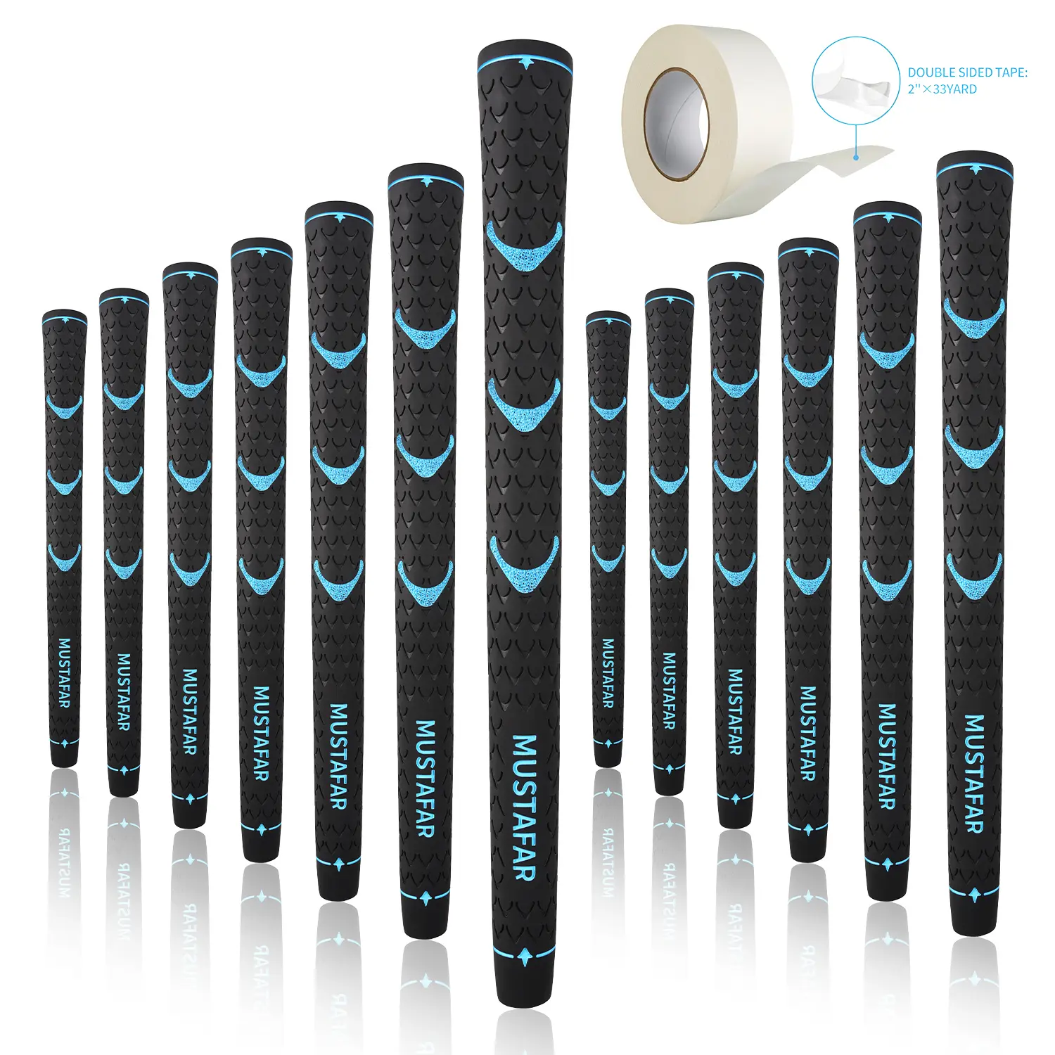 WUDAY Golf Club Grip Set (13-Pack) Grip Replacement Tape- Anti-slip and Shock-absorbing with Thumbprint Texture Design Soft  Golf Grips. professional Non-Slip Jumbo golf accessories Blue Anti-Slip Golf Club Grip Set natural rubber sohochic