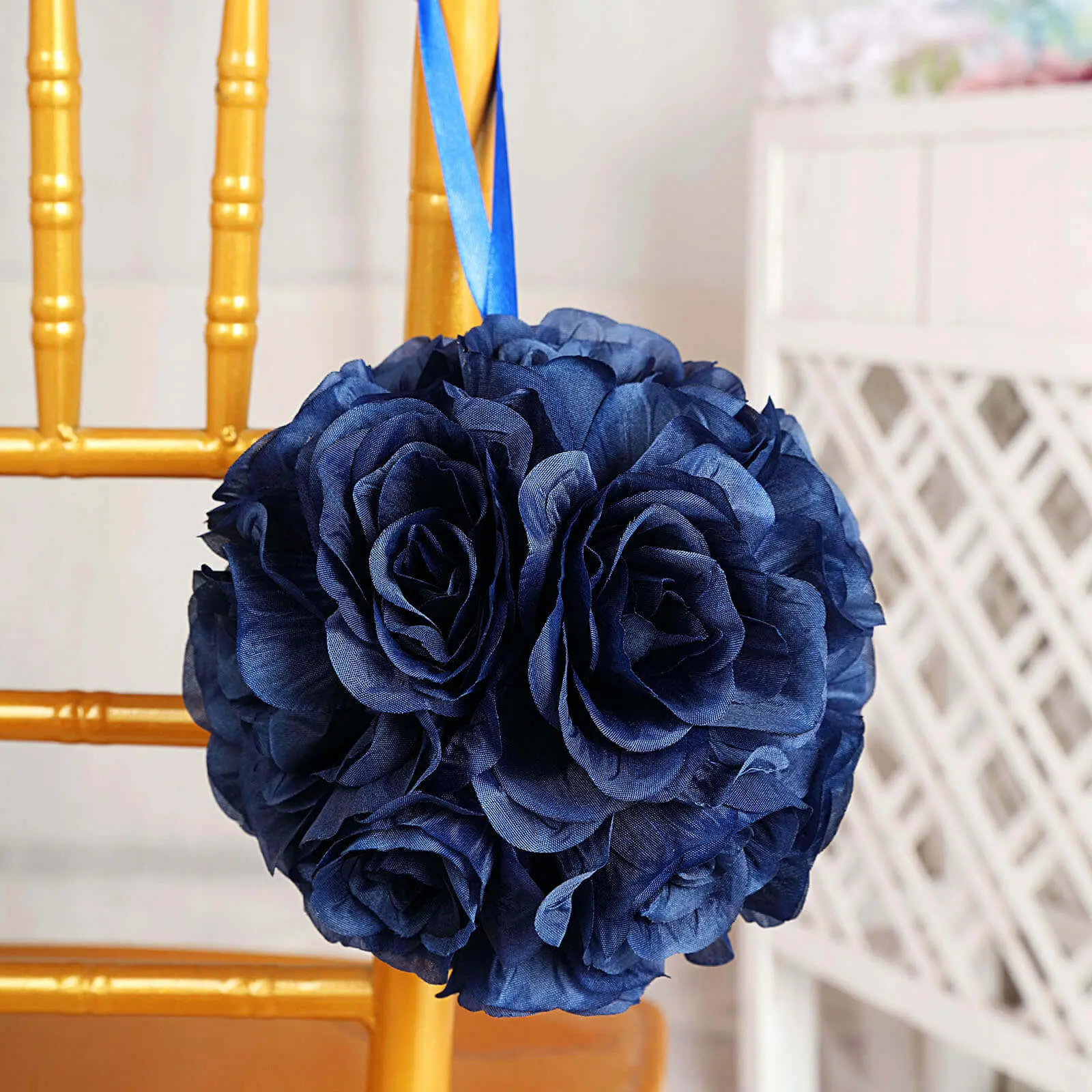 2-Pack 7in Navy Blue Artificial Silk Rose Kissing Balls - Home Decor Ornaments, Floral Centerpieces with Artificial Roses for Bridal Events, Engagement, Birthday