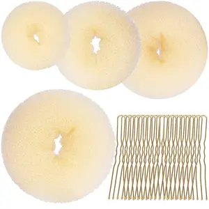 Teenitor 4pcs Hair Bun Shaper Set with Extra-large, Large, Medium, Small Donut Hair Bun Maker, 20pcs Large Bobby Pins, Gold Haircare Heatless