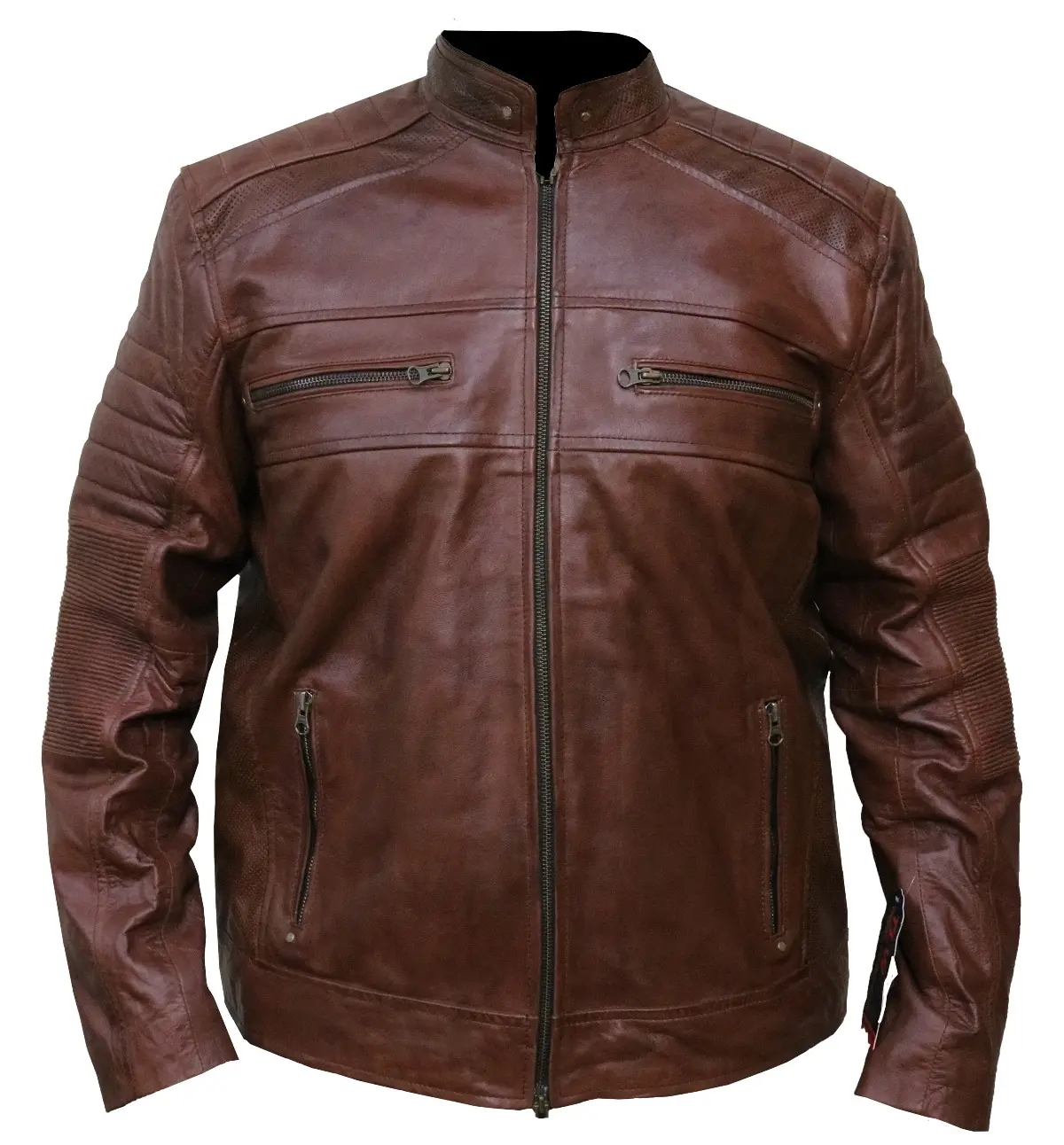 Real Leather Motorcycle Retro Jacket Men's Coffee Brown Distressed Café Racer Biker Real  Leather Jacket